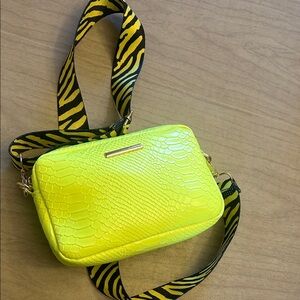 Yellow Crossbody Bag with Animal Print Strap